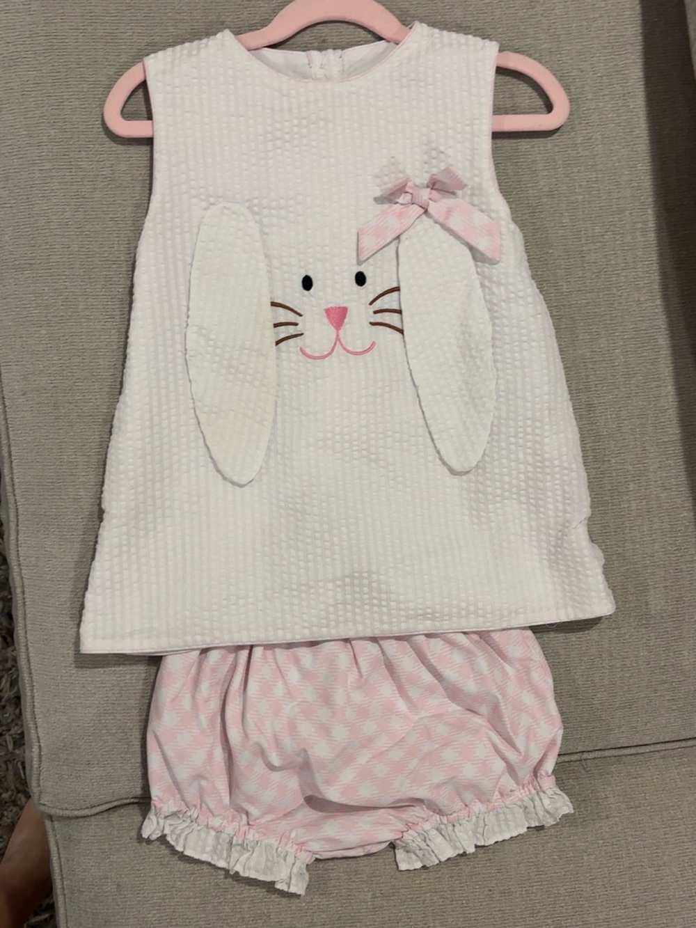 White & Pink Bunny Applique Kids Set Sweet LaRose Easter